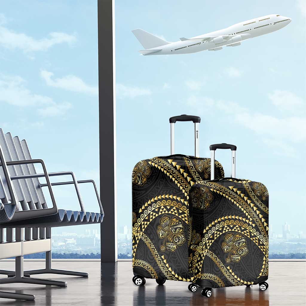 Hawaiian Kakau Art and Hisbiscus Tattoo Luggage Cover Tribal Pattern-Gold Style - Polynesian Pride