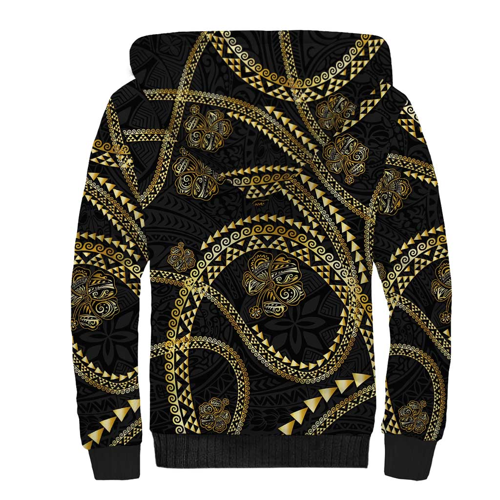 Hawaiian Kakau Art and Hisbiscus Tattoo Sherpa Hoodie Tribal Pattern-Gold Style - Polynesian Pride