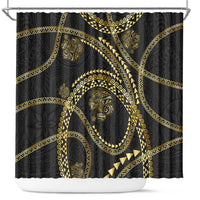 Hawaiian Kakau Art and Hisbiscus Tattoo Shower Curtain Tribal Pattern-Gold Style LT03 Black - Polynesian Pride