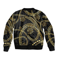 Hawaiian Kakau Art and Hisbiscus Tattoo Sleeve Zip Bomber Jacket Tribal Pattern-Gold Style LT03 - Polynesian Pride