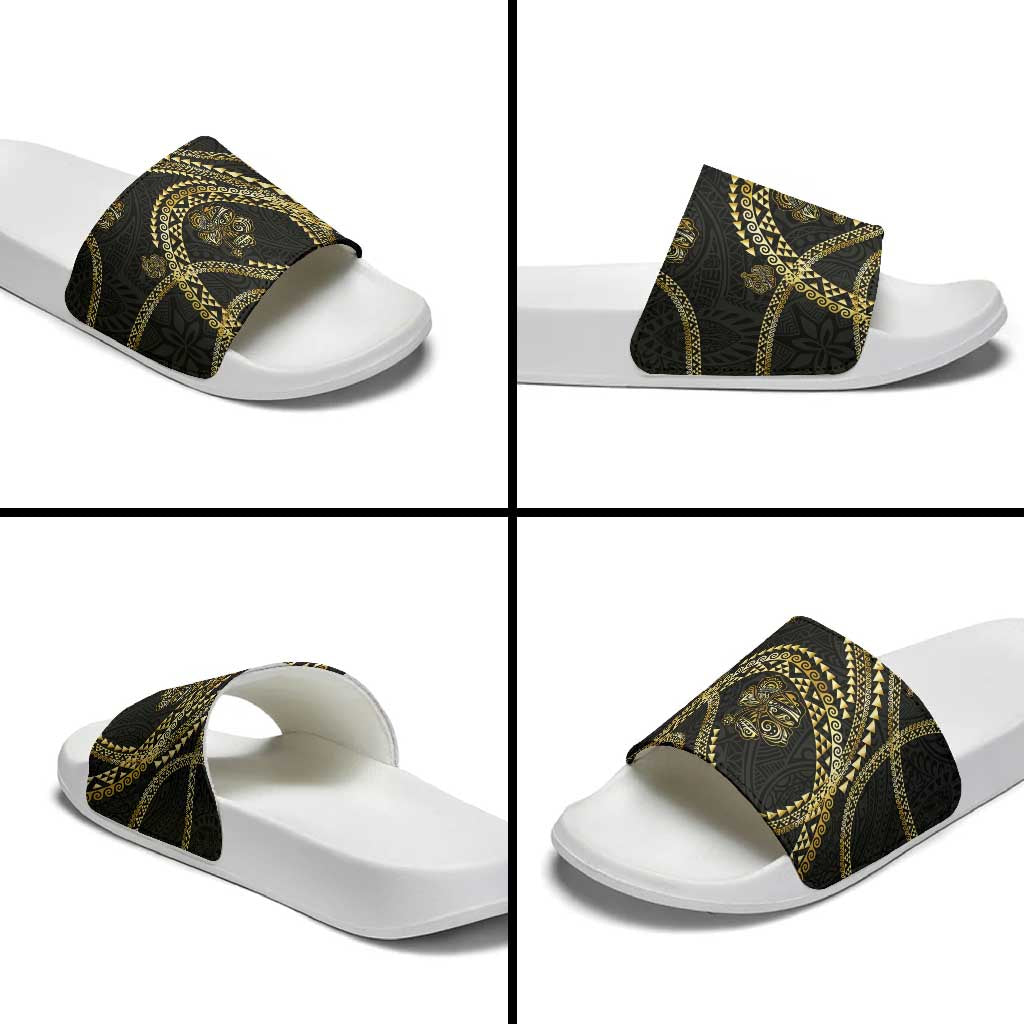 Hawaiian Kakau Art and Hisbiscus Tattoo Slide Sandals Tribal Pattern-Gold Style LT03 - Polynesian Pride