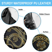 Hawaiian Kakau Art and Hisbiscus Tattoo Spare Tire Cover Tribal Pattern-Gold Style - Polynesian Pride