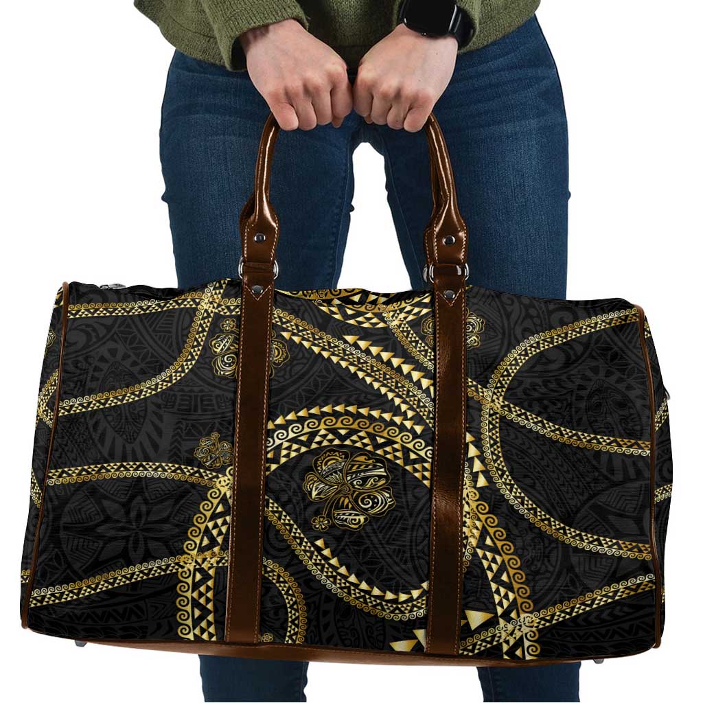 Hawaiian Kakau Art and Hisbiscus Tattoo Travel Bag Tribal Pattern-Gold Style - Polynesian Pride