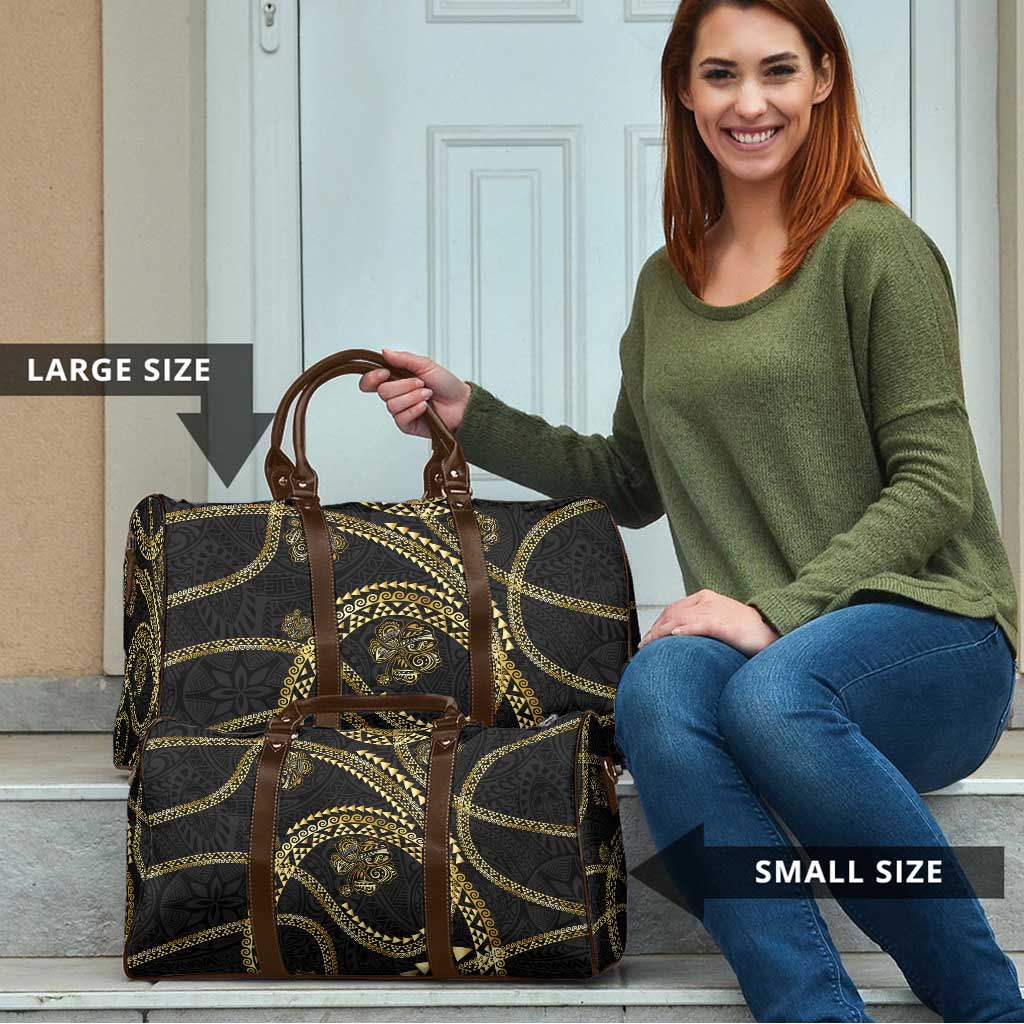 Hawaiian Kakau Art and Hisbiscus Tattoo Travel Bag Tribal Pattern-Gold Style - Polynesian Pride