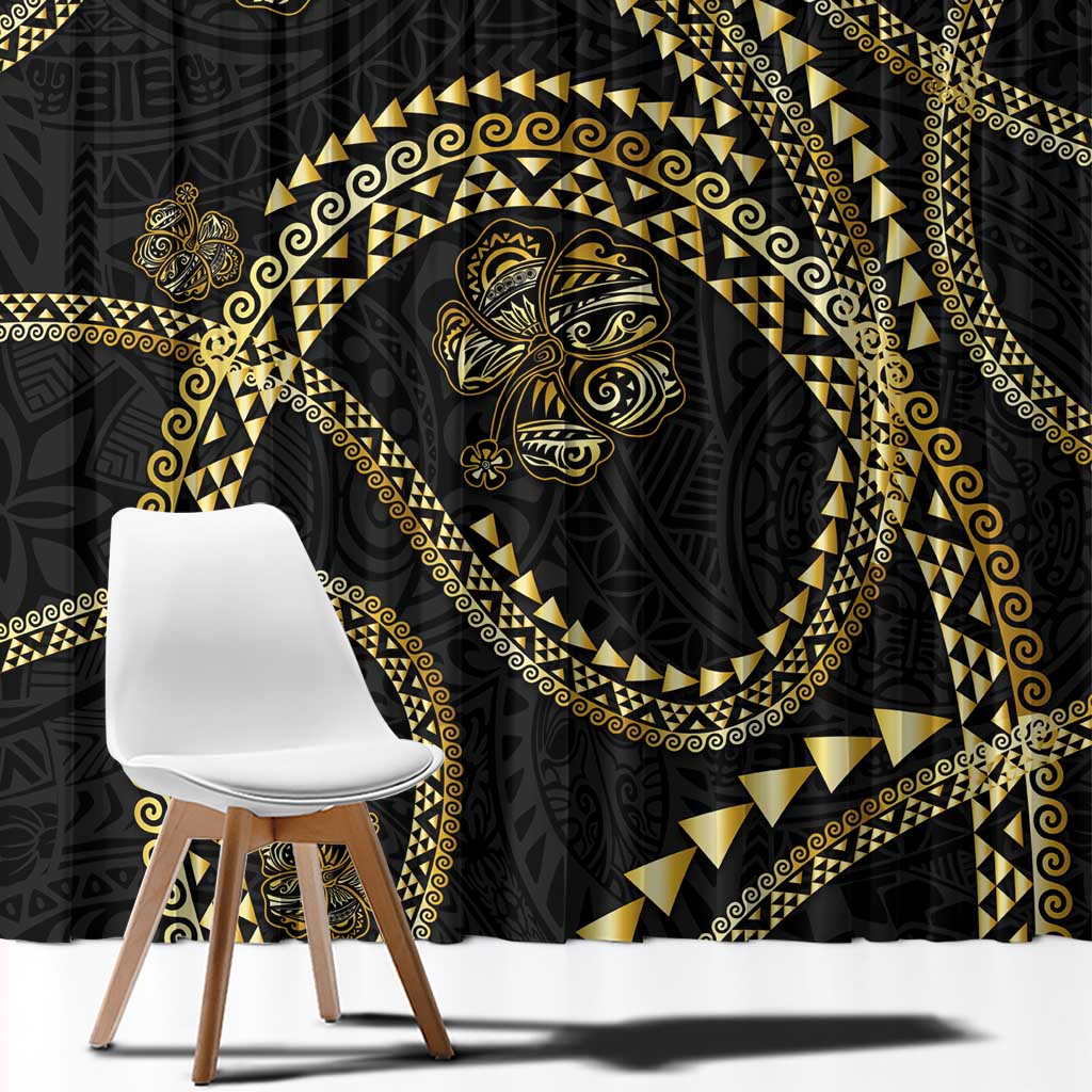 Hawaiian Kakau Art and Hisbiscus Tattoo Window Curtain Tribal Pattern-Gold Style - Polynesian Pride