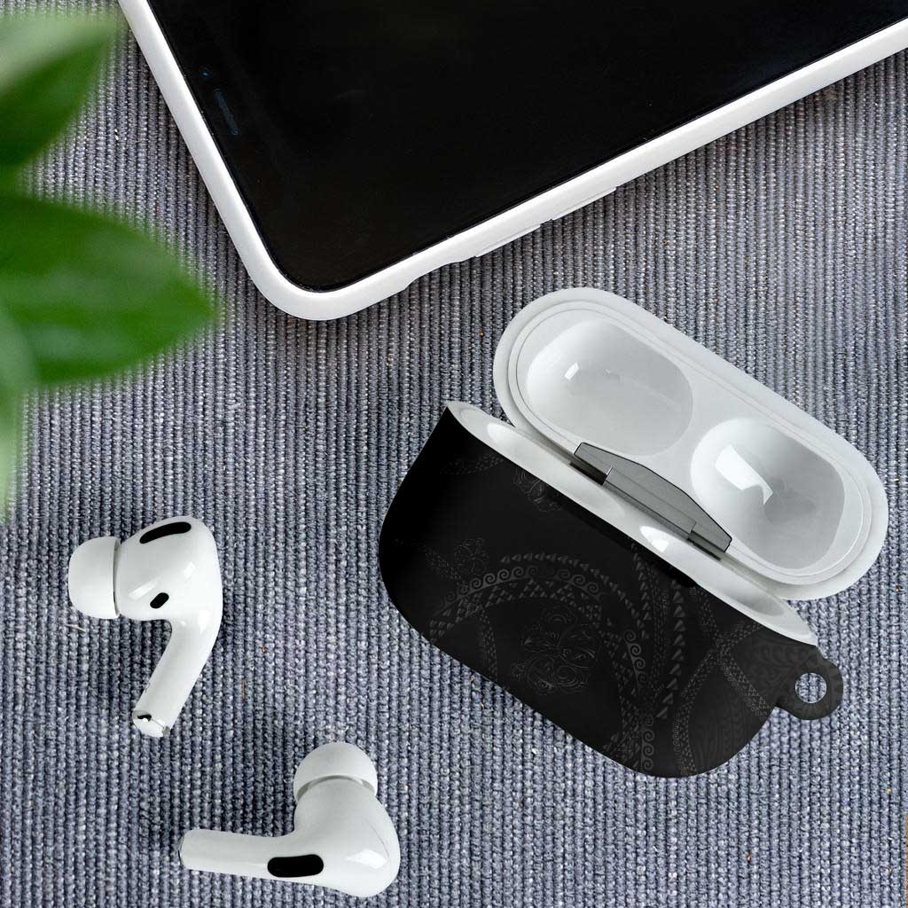 Hawaiian Kakau Art and Hisbiscus Tattoo AirPods Case Tribal Pattern-Black Gradient Style - Polynesian Pride
