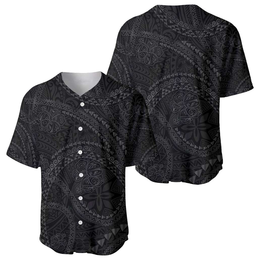 Hawaiian Kakau Art and Hisbiscus Tattoo Baseball Jersey Tribal Pattern-Black Gradient Style - Polynesian Pride