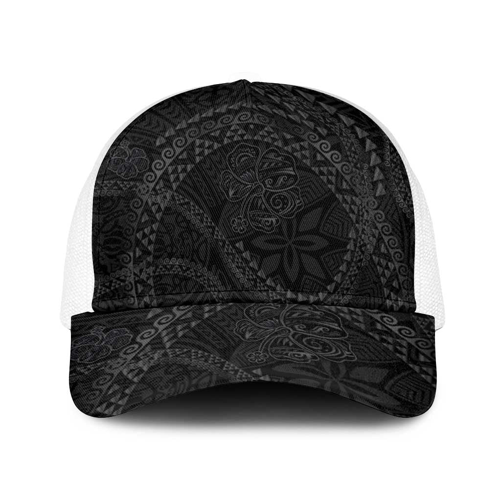 Hawaiian Kakau Art and Hisbiscus Tattoo Baseball Net Cap Tribal Pattern-Black Gradient Style - Polynesian Pride