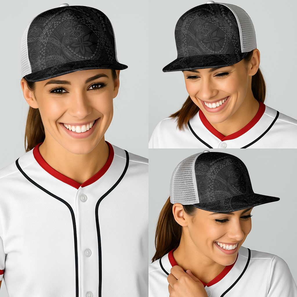 Hawaiian Kakau Art and Hisbiscus Tattoo Baseball Net Cap Tribal Pattern-Black Gradient Style - Polynesian Pride