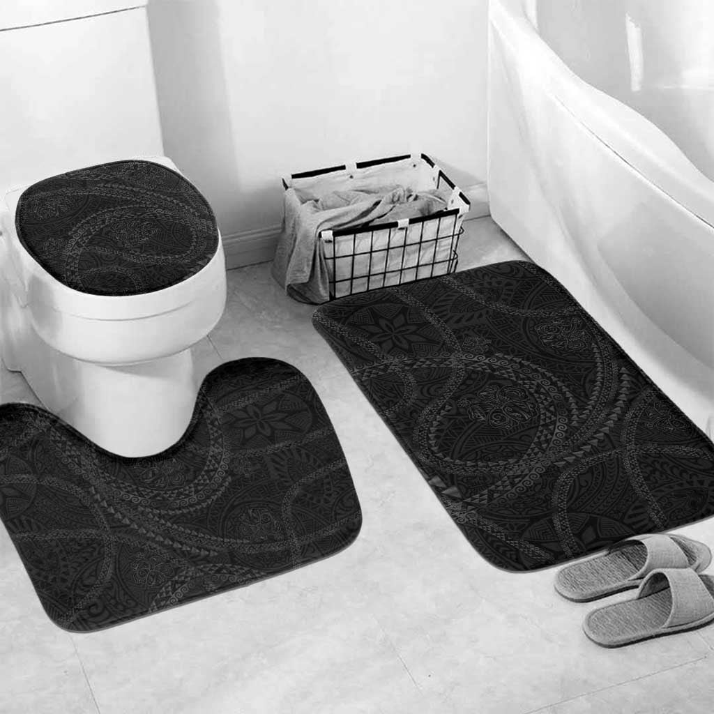 Hawaiian Kakau Art and Hisbiscus Tattoo Bathroom Set Tribal Pattern-Black Gradient Style - Polynesian Pride