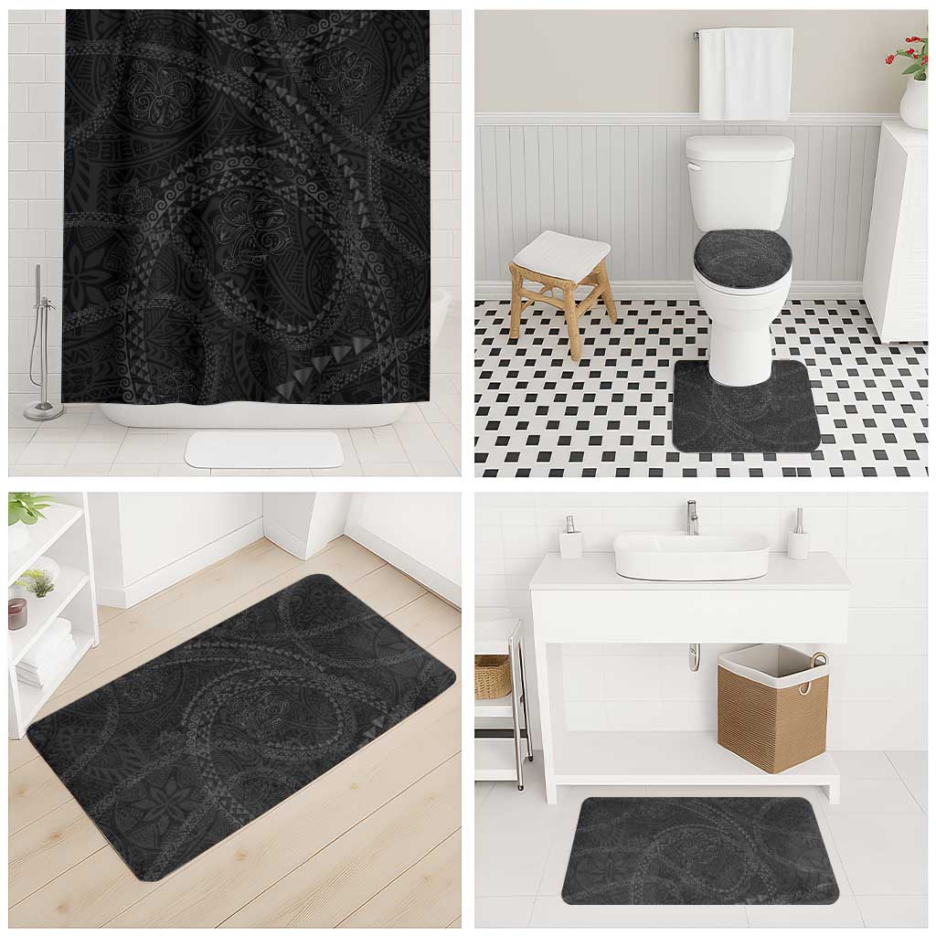 Hawaiian Kakau Art and Hisbiscus Tattoo Bathroom Set Tribal Pattern-Black Gradient Style - Polynesian Pride