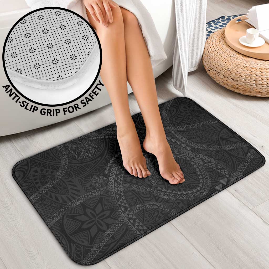 Hawaiian Kakau Art and Hisbiscus Tattoo Bathroom Set Tribal Pattern-Black Gradient Style - Polynesian Pride