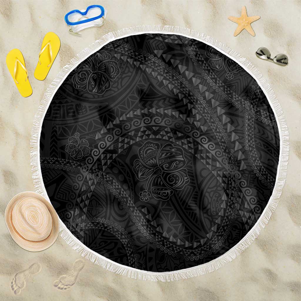 Hawaiian Kakau Art and Hisbiscus Tattoo Beach Blanket Tribal Pattern-Black Gradient Style LT03 One Size 150cm Black - Polynesian Pride