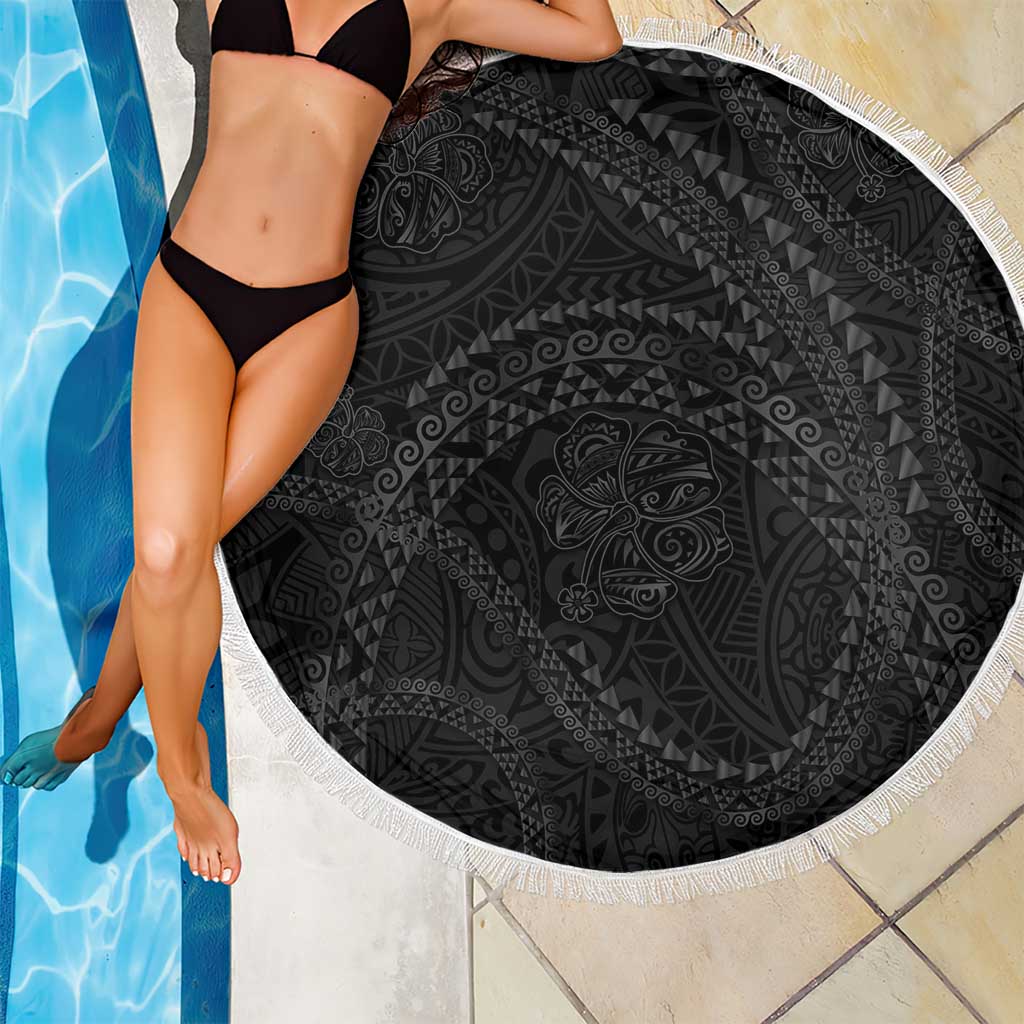 Hawaiian Kakau Art and Hisbiscus Tattoo Beach Blanket Tribal Pattern-Black Gradient Style - Polynesian Pride