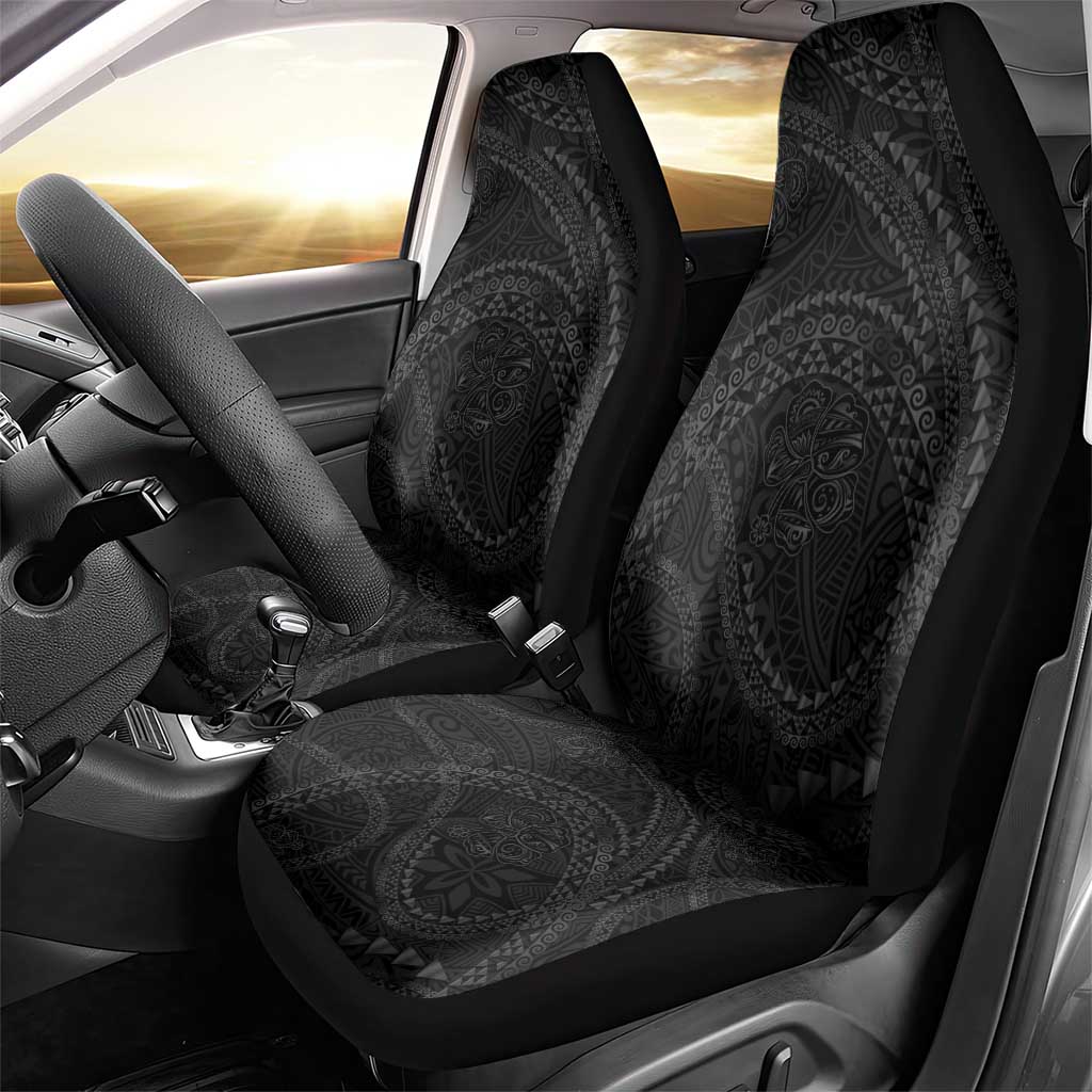 Hawaiian Kakau Art and Hisbiscus Tattoo Car Seat Cover Tribal Pattern-Black Gradient Style - Polynesian Pride