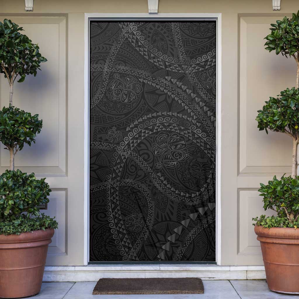 Hawaiian Kakau Art and Hisbiscus Tattoo Door Cover Tribal Pattern-Black Gradient Style LT03 Black - Polynesian Pride