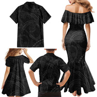 Hawaiian Kakau Art and Hisbiscus Tattoo Family Matching Mermaid Dress and Hawaiian Shirt Tribal Pattern-Black Gradient Style LT03 - Polynesian Pride