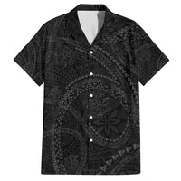 Hawaiian Kakau Art and Hisbiscus Tattoo Family Matching Off The Shoulder Long Sleeve Dress and Hawaiian Shirt Tribal Pattern-Black Gradient Style LT03 Dad's Shirt - Short Sleeve Black - Polynesian Pride