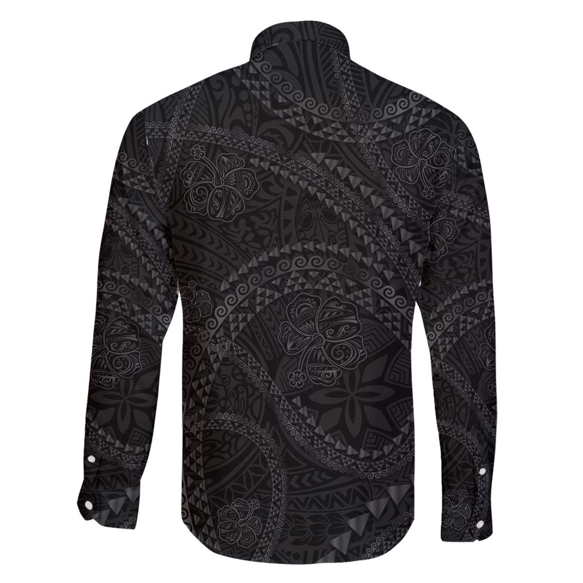 Hawaiian Kakau Art and Hisbiscus Tattoo Family Matching Off The Shoulder Long Sleeve Dress and Hawaiian Shirt Tribal Pattern-Black Gradient Style LT03 - Polynesian Pride