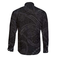 Hawaiian Kakau Art and Hisbiscus Tattoo Family Matching Off The Shoulder Long Sleeve Dress and Hawaiian Shirt Tribal Pattern-Black Gradient Style LT03 - Polynesian Pride