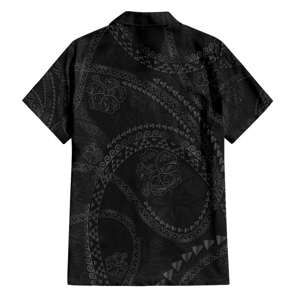 Hawaiian Kakau Art and Hisbiscus Tattoo Family Matching Off Shoulder Maxi Dress and Hawaiian Shirt Tribal Pattern-Black Gradient Style LT03 - Polynesian Pride