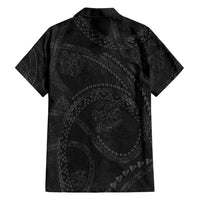 Hawaiian Kakau Art and Hisbiscus Tattoo Family Matching Off Shoulder Short Dress and Hawaiian Shirt Tribal Pattern-Black Gradient Style LT03 - Polynesian Pride