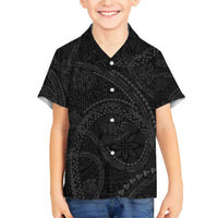 Hawaiian Kakau Art and Hisbiscus Tattoo Family Matching Short Sleeve Bodycon Dress and Hawaiian Shirt Tribal Pattern-Black Gradient Style LT03 Son's Shirt Black - Polynesian Pride