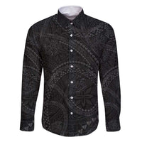 Hawaiian Kakau Art and Hisbiscus Tattoo Family Matching Summer Maxi Dress and Hawaiian Shirt Tribal Pattern-Black Gradient Style LT03 Dad's Shirt - Long Sleeve Black - Polynesian Pride