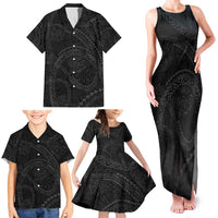 Hawaiian Kakau Art and Hisbiscus Tattoo Family Matching Tank Maxi Dress and Hawaiian Shirt Tribal Pattern-Black Gradient Style LT03 - Polynesian Pride