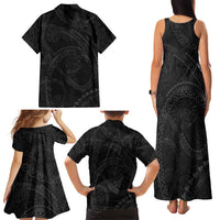 Hawaiian Kakau Art and Hisbiscus Tattoo Family Matching Tank Maxi Dress and Hawaiian Shirt Tribal Pattern-Black Gradient Style LT03 - Polynesian Pride