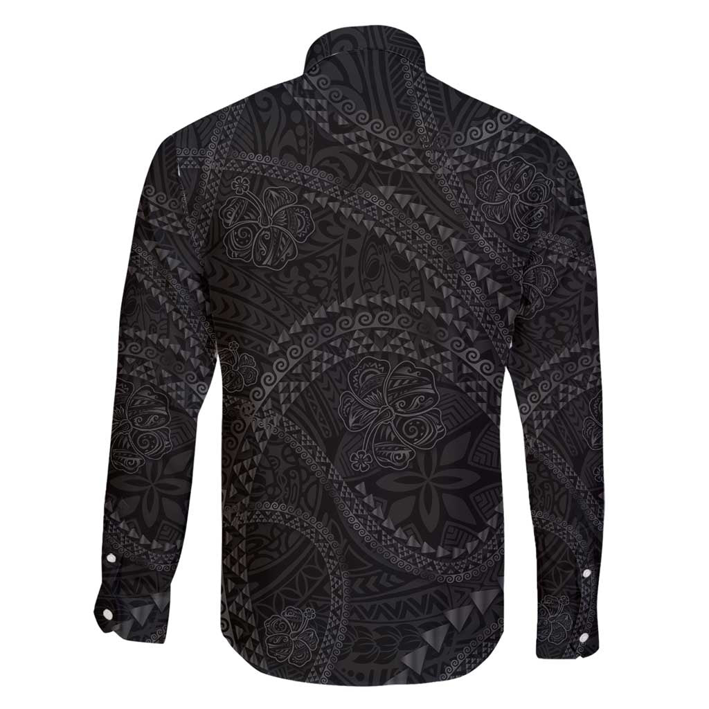 Hawaiian Kakau Art and Hisbiscus Tattoo Family Matching Tank Maxi Dress and Hawaiian Shirt Tribal Pattern-Black Gradient Style LT03 - Polynesian Pride