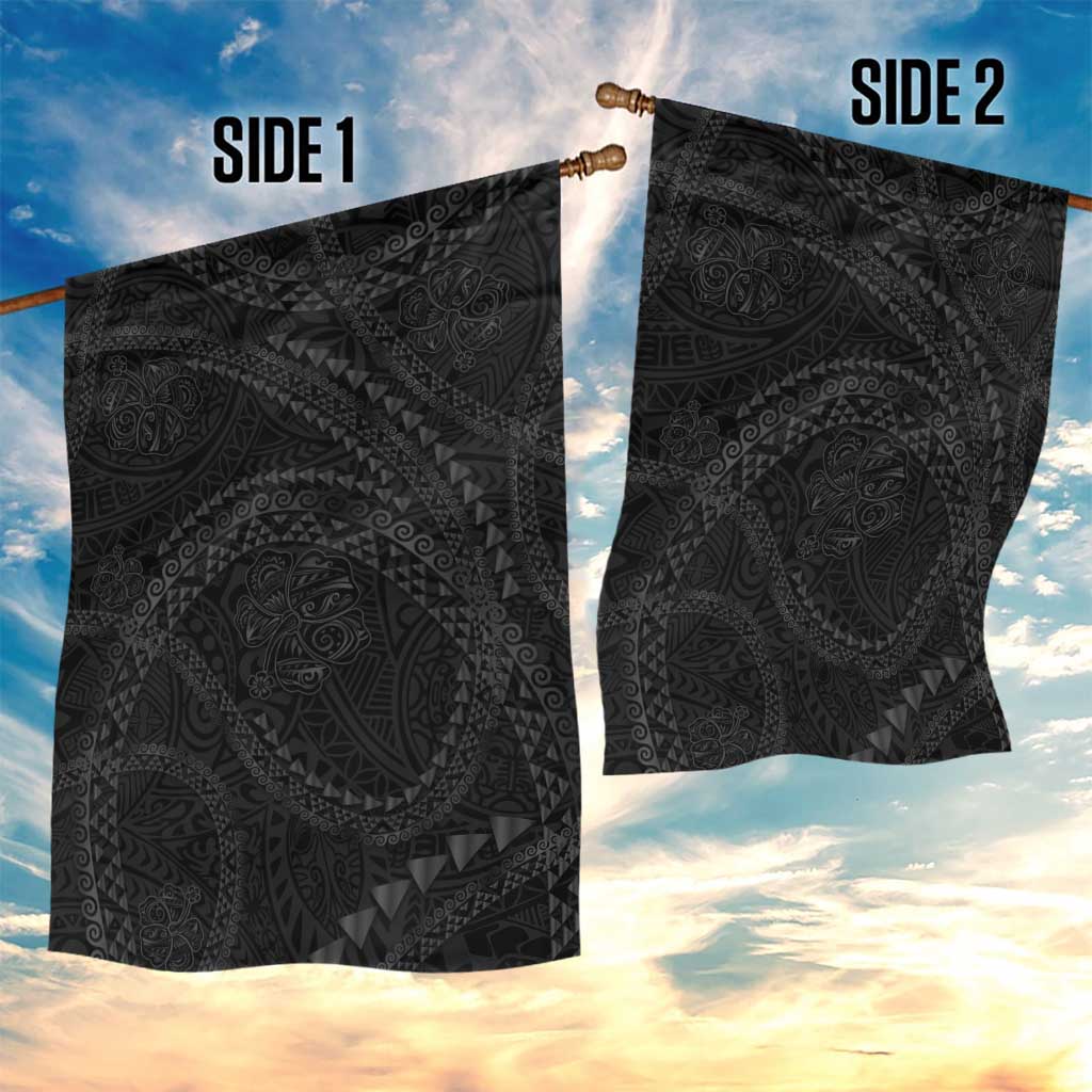 Hawaiian Kakau Art and Hisbiscus Tattoo Garden Flag Tribal Pattern-Black Gradient Style - Polynesian Pride
