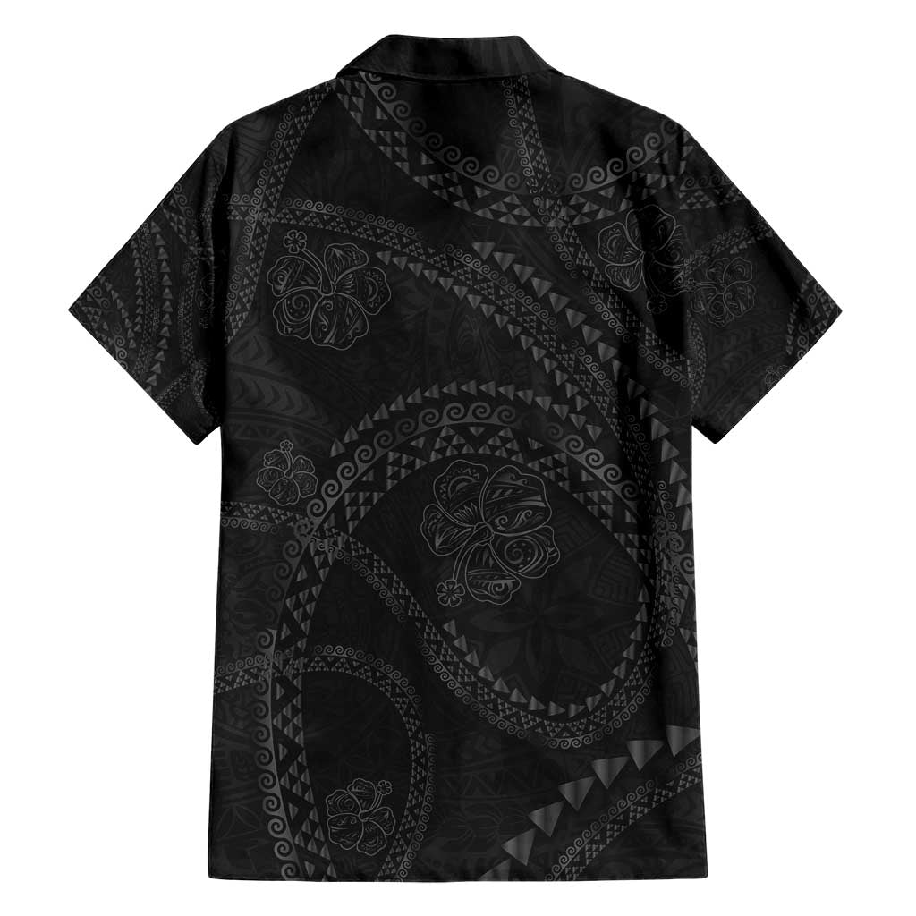Hawaiian Kakau Art and Hisbiscus Tattoo Hawaiian Shirt Tribal Pattern-Black Gradient Style - Polynesian Pride