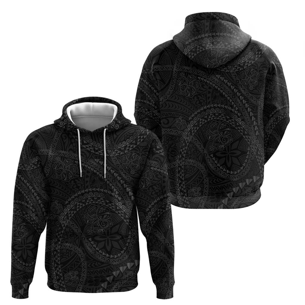 Hawaiian Kakau Art and Hisbiscus Tattoo Hoodie Tribal Pattern-Black Gradient Style - Polynesian Pride