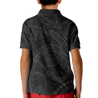 Hawaiian Kakau Art and Hisbiscus Tattoo Kid Polo Shirt Tribal Pattern-Black Gradient Style - Polynesian Pride