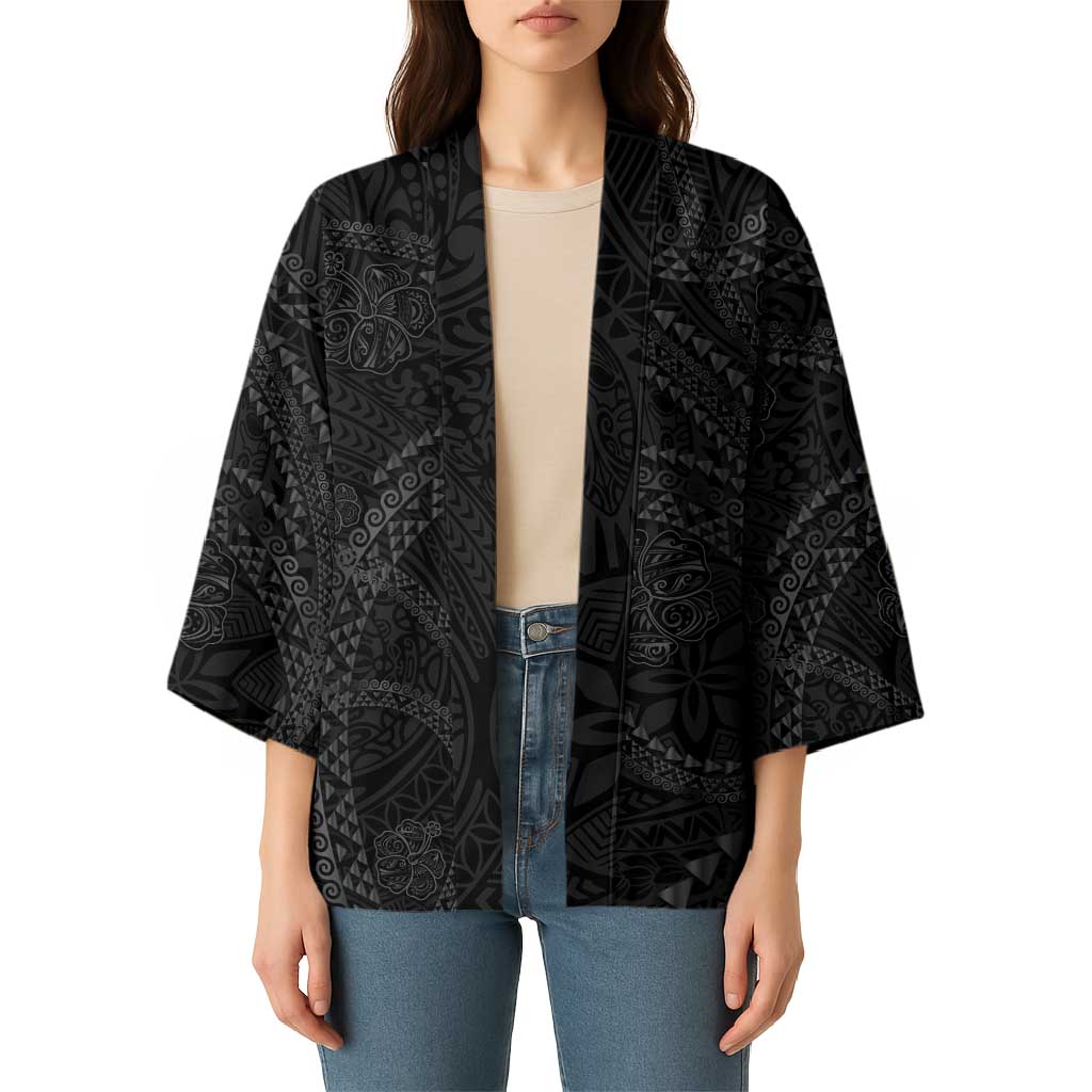 Hawaiian Kakau Art and Hisbiscus Tattoo Kimono Tribal Pattern-Black Gradient Style - Polynesian Pride