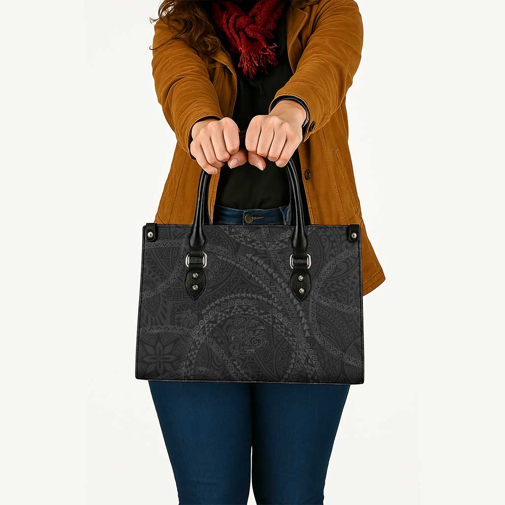 Hawaiian Kakau Art and Hisbiscus Tattoo Leather Bag Tribal Pattern-Black Gradient Style - Polynesian Pride