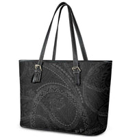 Hawaiian Kakau Art and Hisbiscus Tattoo Leather Tote Bag Tribal Pattern-Black Gradient Style LT03 - Polynesian Pride
