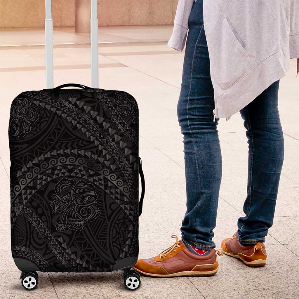 Hawaiian Kakau Art and Hisbiscus Tattoo Luggage Cover Tribal Pattern-Black Gradient Style LT03 Black - Polynesian Pride