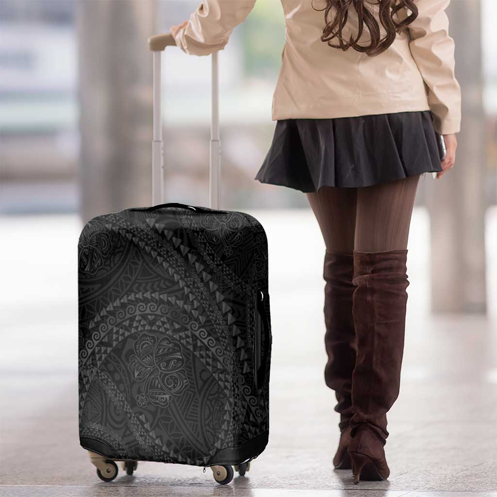 Hawaiian Kakau Art and Hisbiscus Tattoo Luggage Cover Tribal Pattern-Black Gradient Style - Polynesian Pride