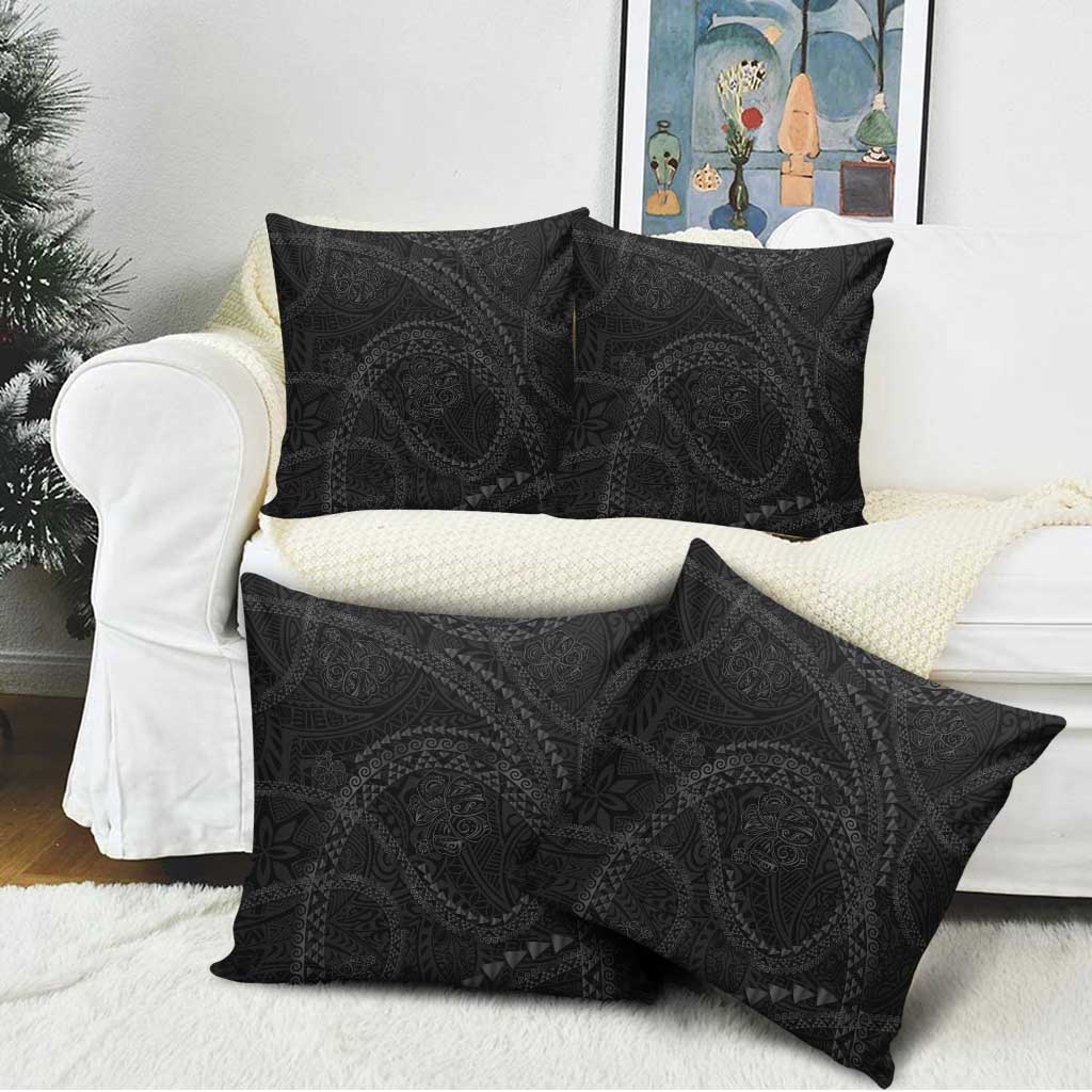 Hawaiian Kakau Art and Hisbiscus Tattoo Pillow Cover Tribal Pattern-Black Gradient Style - Polynesian Pride