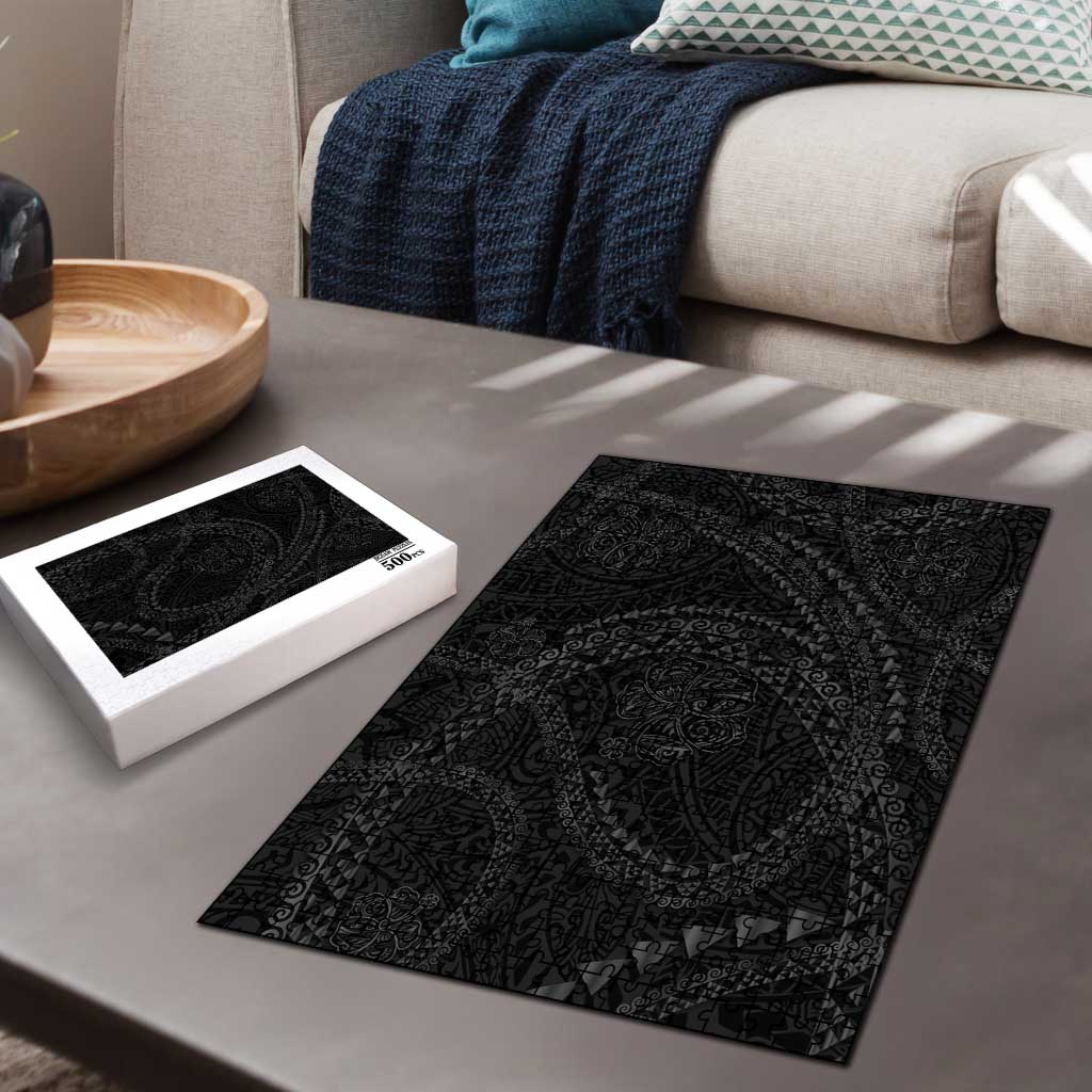 Hawaiian Kakau Art and Hisbiscus Tattoo Puzzle Tribal Pattern-Black Gradient Style - Polynesian Pride