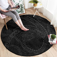 Hawaiian Kakau Art and Hisbiscus Tattoo Round Carpet Tribal Pattern-Black Gradient Style - Polynesian Pride