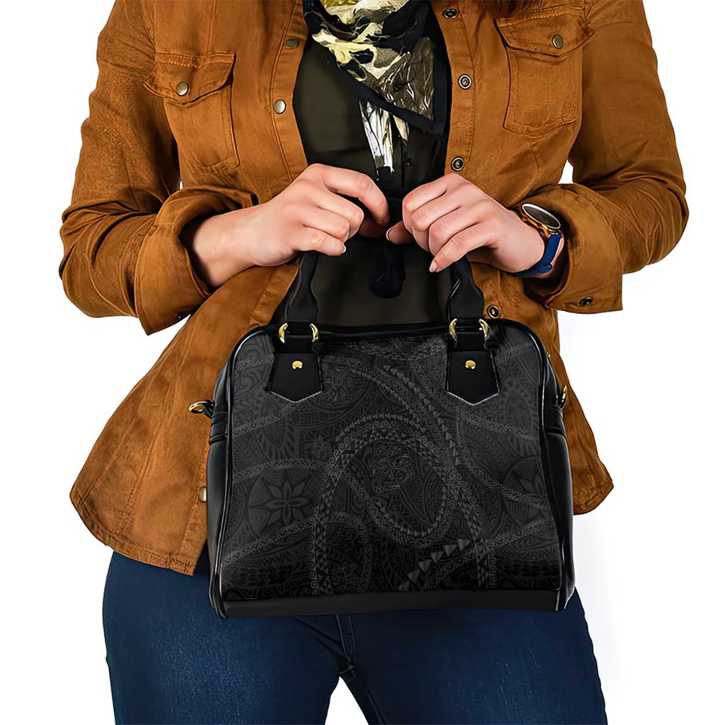 Hawaiian Kakau Art and Hisbiscus Tattoo Shoulder Handbag Tribal Pattern-Black Gradient Style - Polynesian Pride