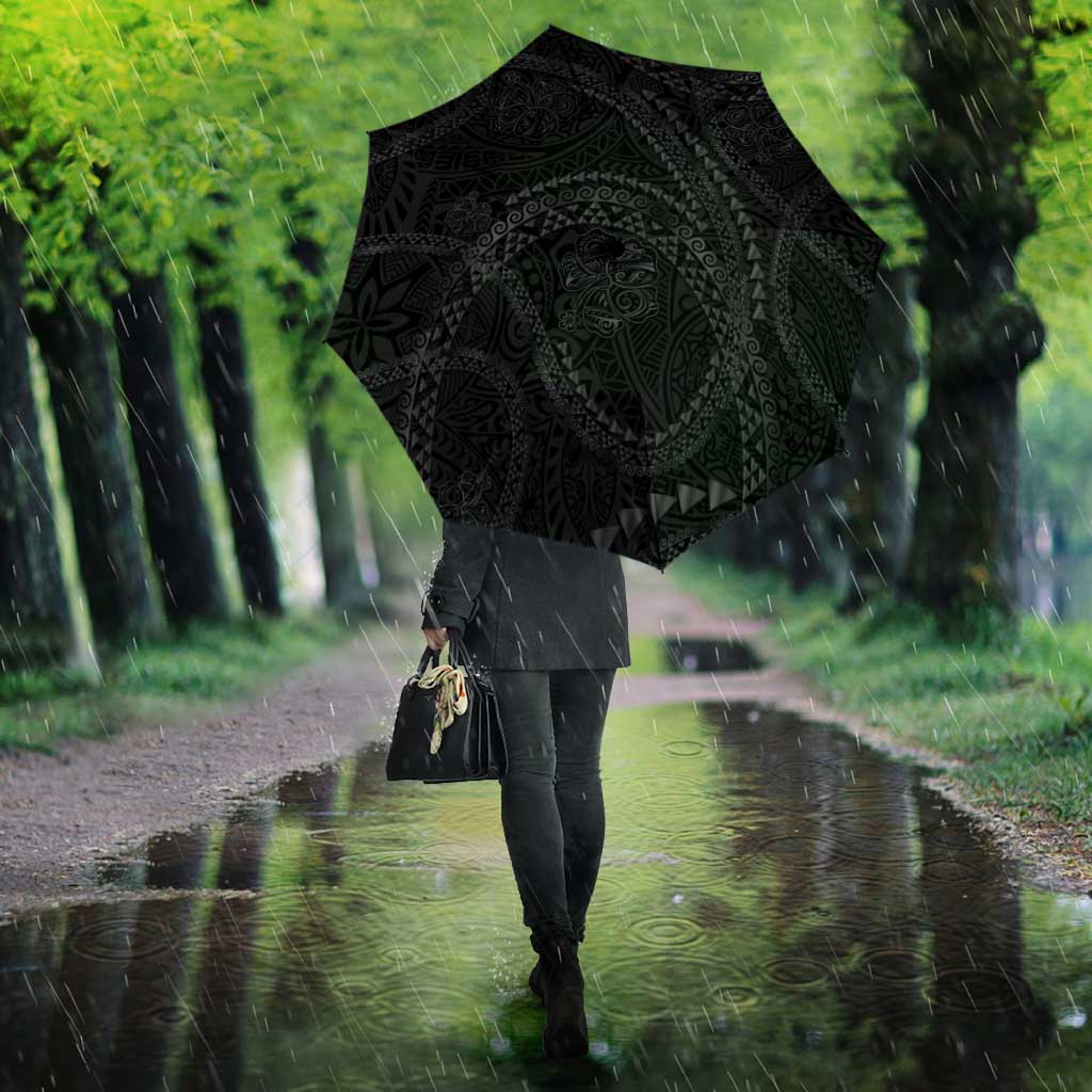 Hawaiian Kakau Art and Hisbiscus Tattoo Umbrella Tribal Pattern-Black Gradient Style - Polynesian Pride