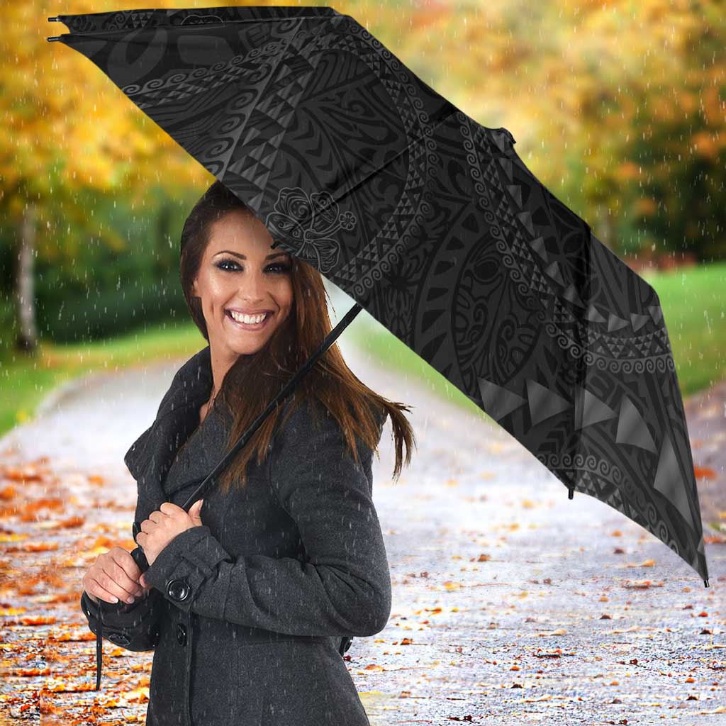 Hawaiian Kakau Art and Hisbiscus Tattoo Umbrella Tribal Pattern-Black Gradient Style - Polynesian Pride