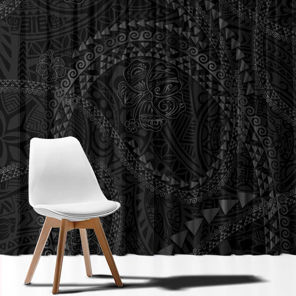 Hawaiian Kakau Art and Hisbiscus Tattoo Window Curtain Tribal Pattern-Black Gradient Style - Polynesian Pride