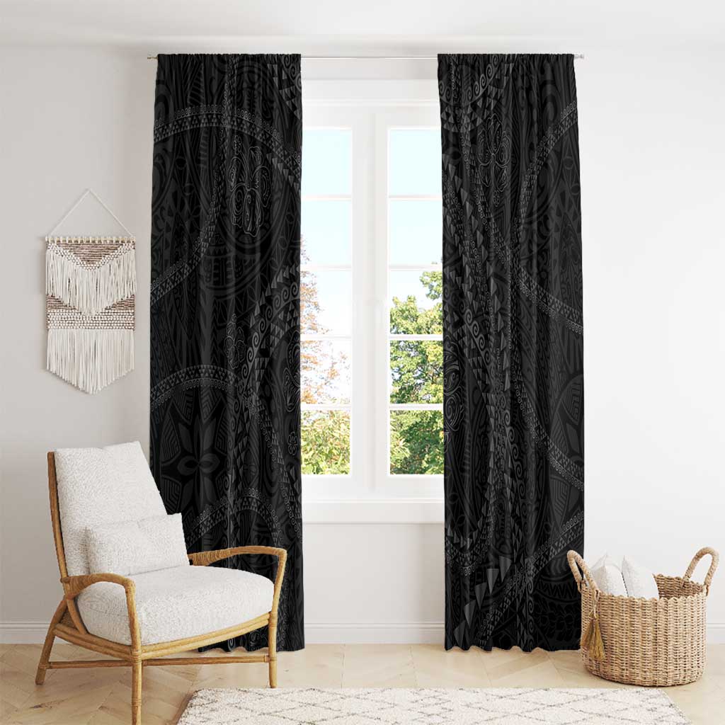 Hawaiian Kakau Art and Hisbiscus Tattoo Window Curtain Tribal Pattern-Black Gradient Style - Polynesian Pride