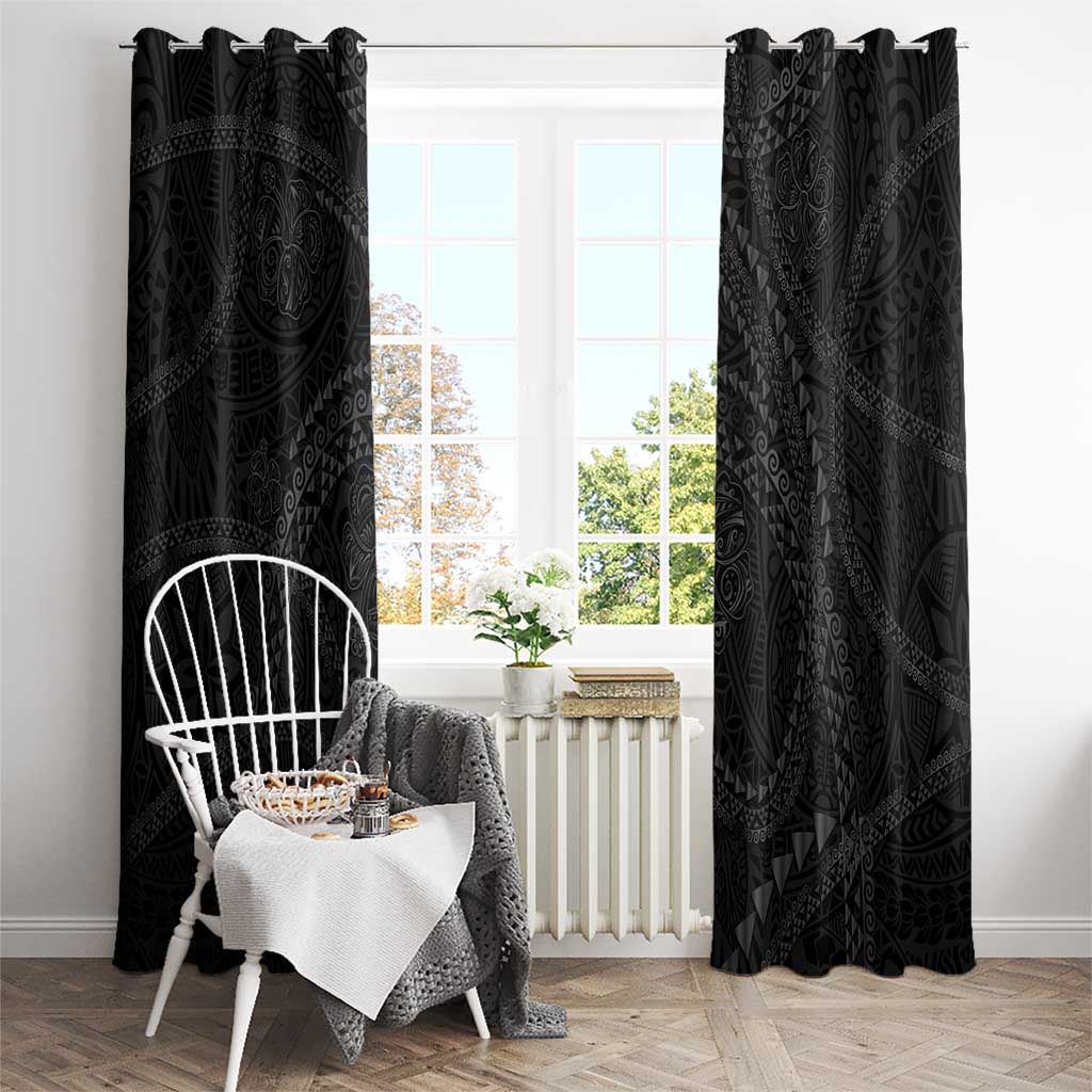 Hawaiian Kakau Art and Hisbiscus Tattoo Window Curtain Tribal Pattern-Black Gradient Style - Polynesian Pride