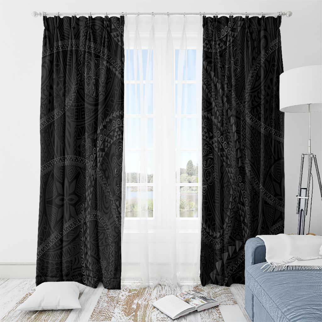 Hawaiian Kakau Art and Hisbiscus Tattoo Window Curtain Tribal Pattern-Black Gradient Style - Polynesian Pride